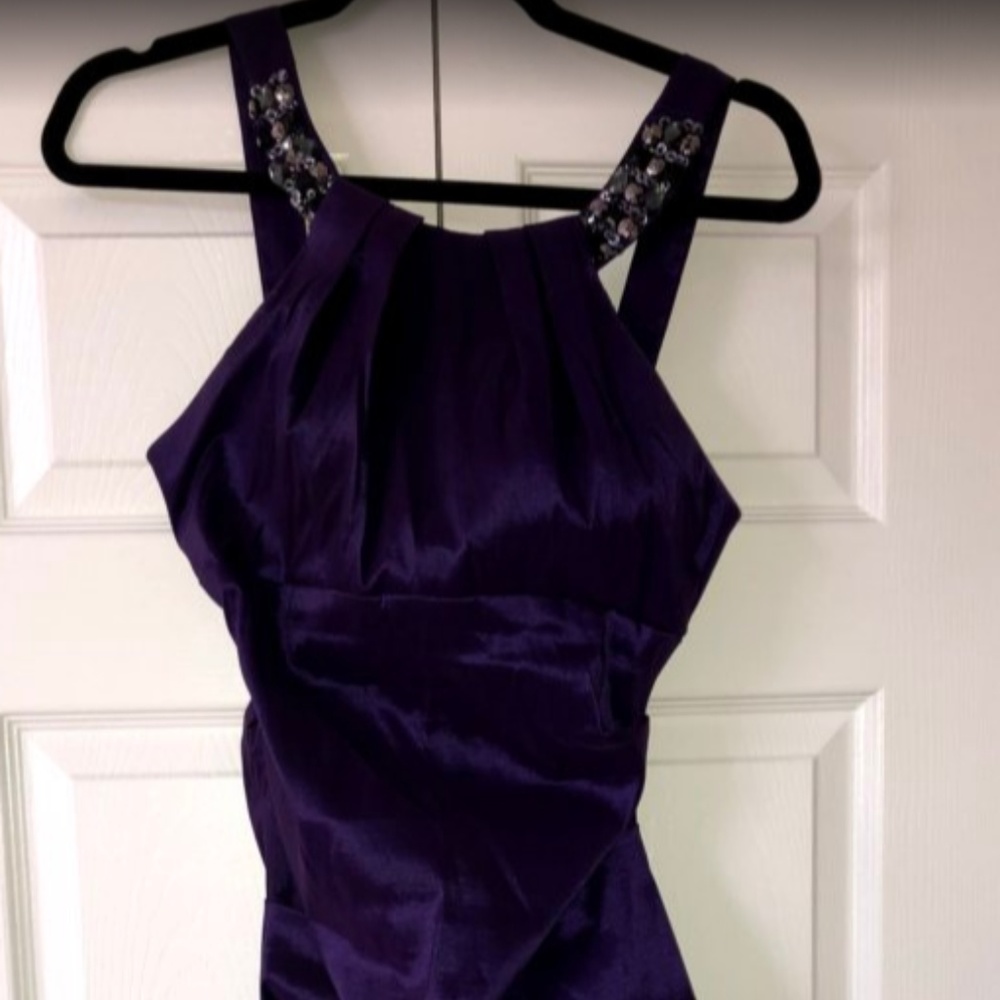 Xscape Purple Ruched Dress w/ Rhinestones Size 6P